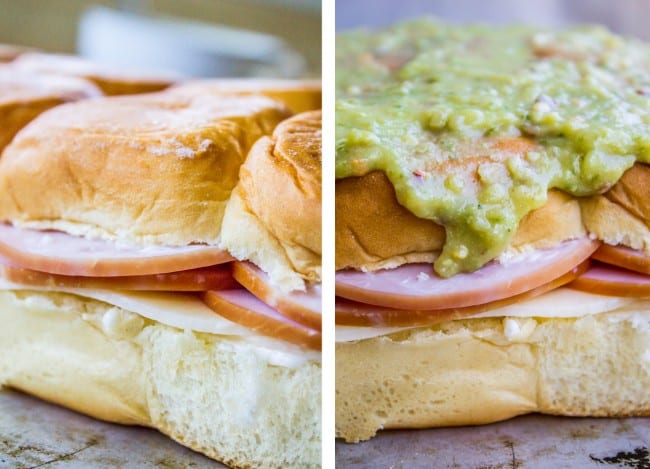 Canadian Bacon and Havarti Cheese Sliders with Pesto Glaze from The Food Charlatan