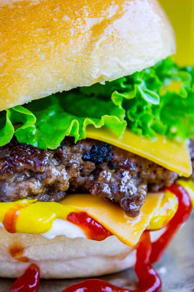 a homemade burger shot from close up. 