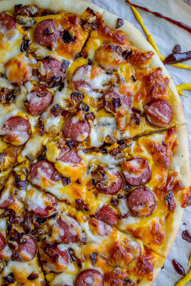 Leftover Hot Dog Pizza with Caramelized Onions from The Food Charlatan