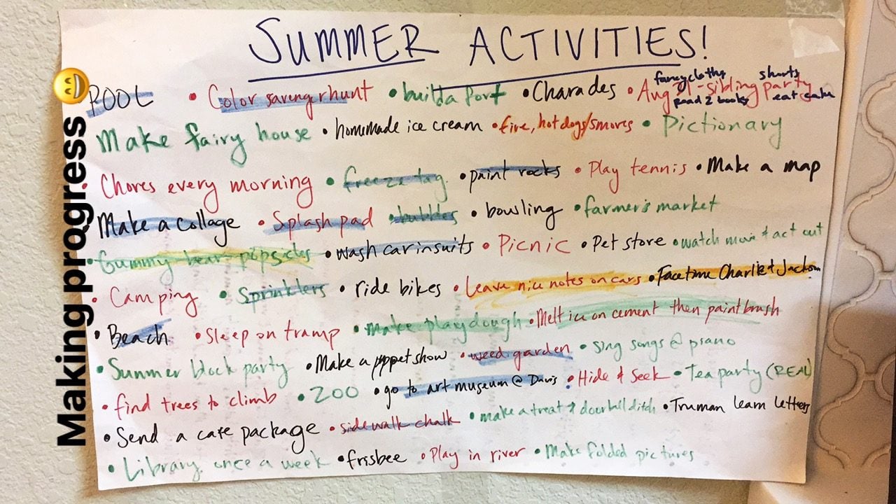 handwritten summer bucket list.