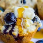 Blueberry Buttermilk Pancake Muffins with Maple Syrup from The Food Charlatan