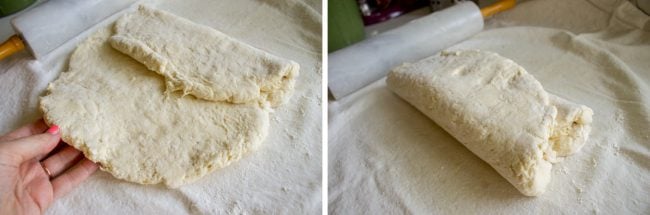 Flaky biscuit dough rolled out and ready to cut.