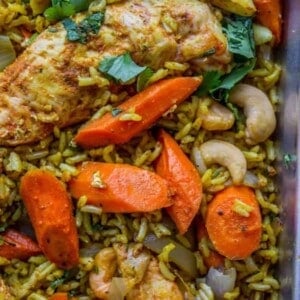 Sheet Pan Curry Chicken and Carrots with Basmati Rice (Biryani) from The Food Charlatan