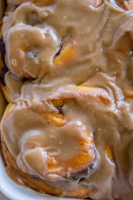 Pumpkin Cinnamon Rolls with Caramel Cream Cheese Frosting from The Food Charlatan