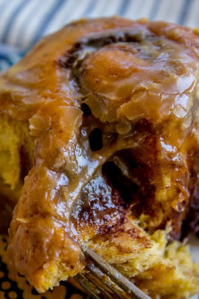 pumpkin cinnamon rolls close up.