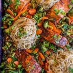 Sheet Pan Asian Salmon with Broccoli, Carrots, and Rice Noodles from The Food Charlatan