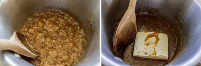 making caramel cream cheese icing.