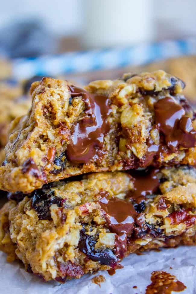Melty chocolate chips in a cookie.
