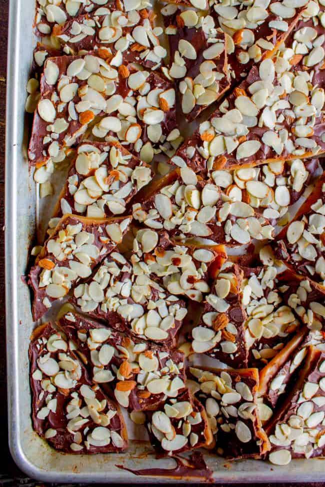 The Best Homemade English Toffee Recipe by The Food Charlatan. This is the BEST homemade English Toffee Recipe, hands down! This is such an easy and QUICK treat to make for the Christmas holidays. You don't even need a candy thermometer! #toffee #English #candy #Christmas #easy #homemade #tutorial #recipe #almonds How to make toffee with nuts