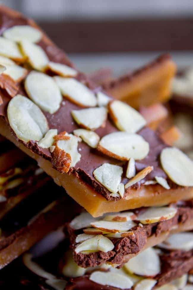 The Best Homemade English Toffee Recipe by The Food Charlatan. This is the BEST homemade English Toffee Recipe, hands down! This is such an easy and QUICK treat to make for the Christmas holidays. You don't even need a candy thermometer! #toffee #English #candy #Christmas #easy #homemade #tutorial #recipe #almonds English Toffee Recipe