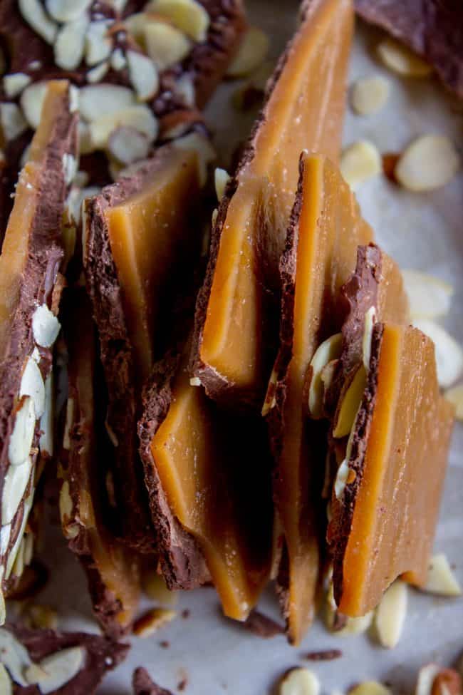 The Best Homemade English Toffee Recipe by The Food Charlatan. This is the BEST homemade English Toffee Recipe, hands down! This is such an easy and QUICK treat to make for the Christmas holidays. You don't even need a candy thermometer! #toffee #English #candy #Christmas #easy #homemade #tutorial #recipe #almonds English Toffee recipe
