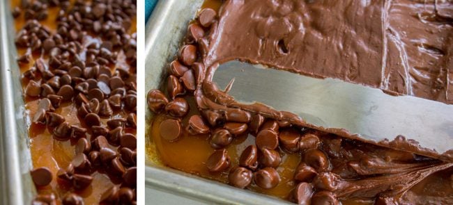 The Best Homemade English Toffee Recipe by The Food Charlatan. This is the BEST homemade English Toffee Recipe, hands down! This is such an easy and QUICK treat to make for the Christmas holidays. You don't even need a candy thermometer! #toffee #English #candy #Christmas #easy #homemade #tutorial #recipe #almonds toffee with chocolate