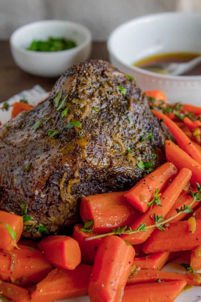 Pot roast with carrots.