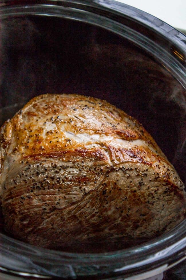 Seared chuck roast in crock pot.