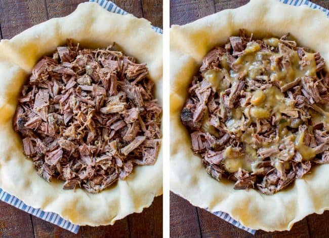 leftover roast beef in a uncooked pie crust.