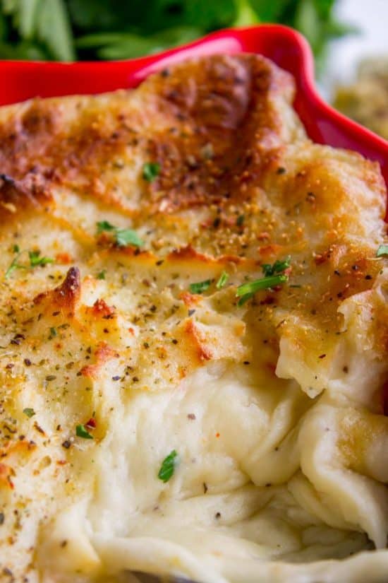close up of make ahead mashed potatoes.