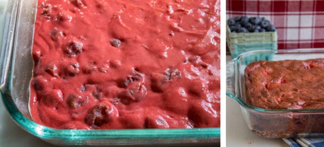 Patriotic Flag Cake with Blueberries and Cherries from The Food Charlatan. This cherry-studded flag cake is the perfect patriotic dessert to bring for a Memorial day or Fourth of July barbecue! Blueberries and cherries on top are super easy and so festive! #patriotic #flag #blueberries #cherry #cherrypie #cake #cherrycake #creamcheese #frosting #flag #flagcake #american #fourthofjuly #4thofjuly #memorialday how to make patriotic cake