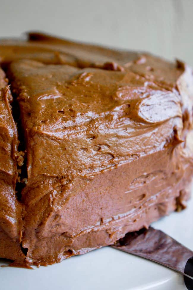 cake frosted with chocolate buttercream.