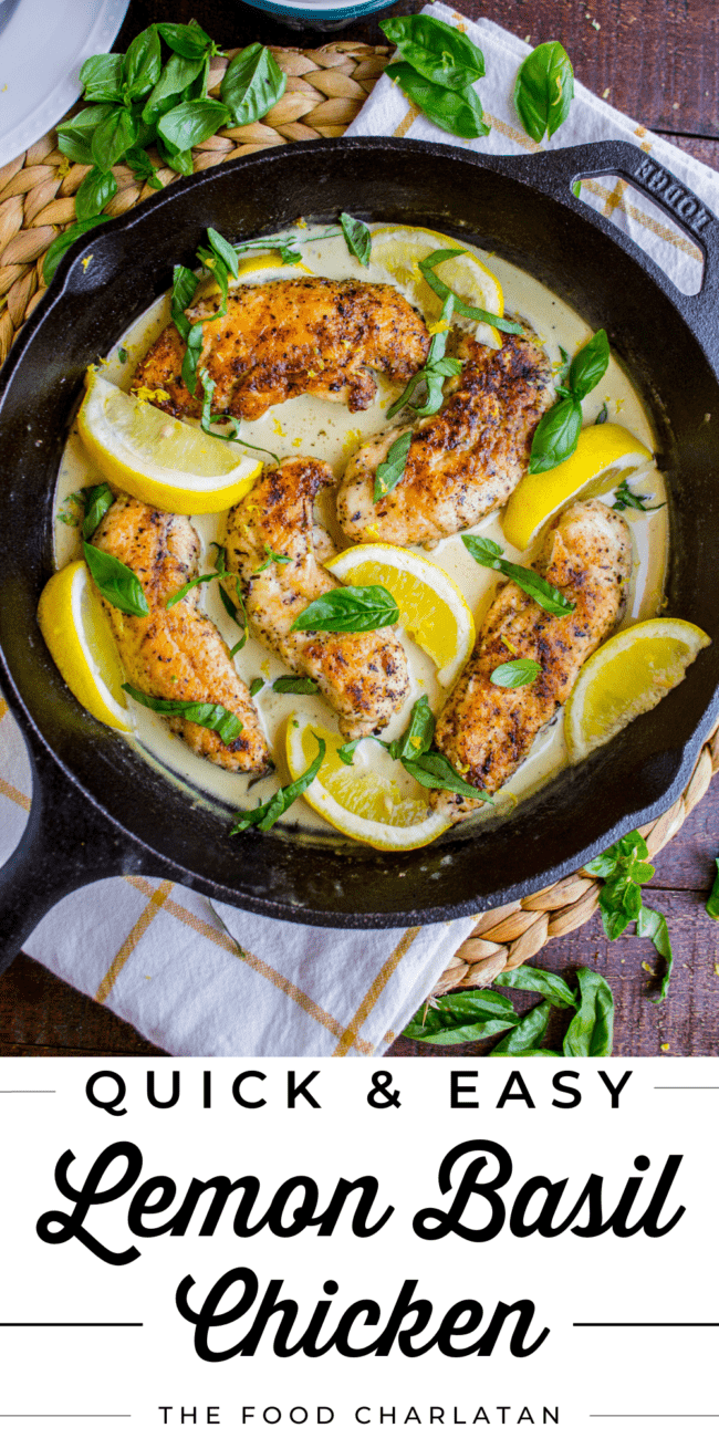 pan seared chicken in lemon basil cream sauce.