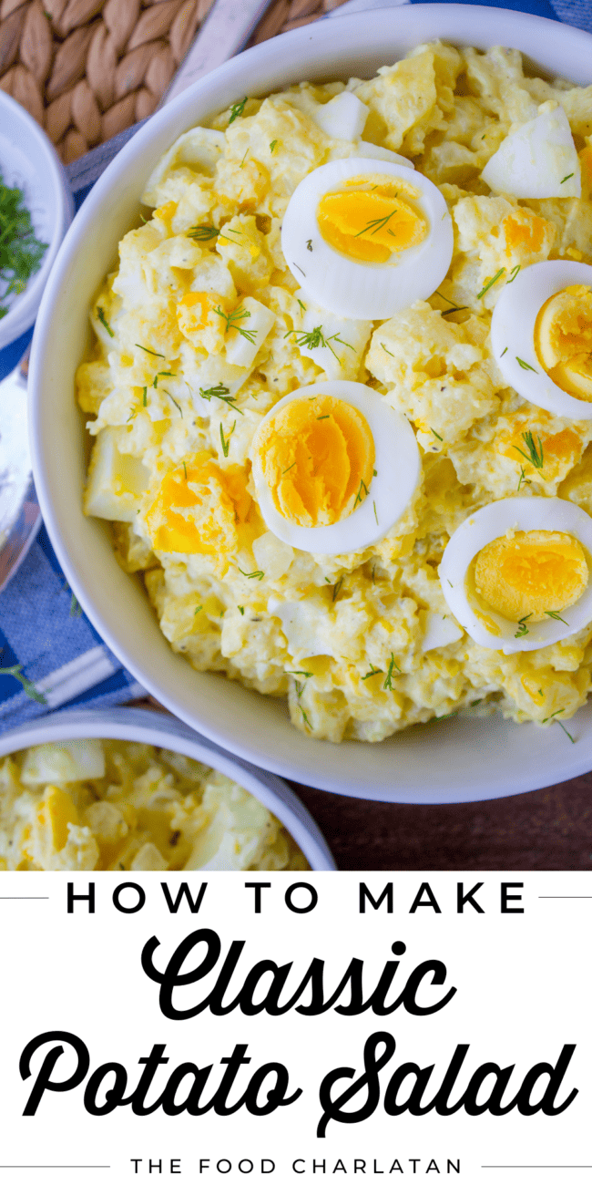homemade potato salad with hard boiled eggs.