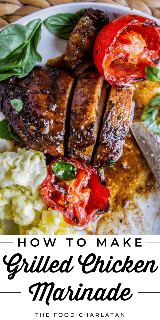 grilled chicken on a plate with veggies.