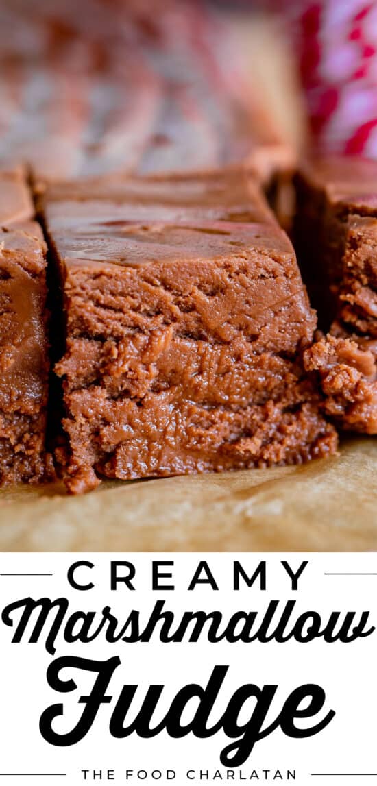 close up of marshmallow fudge on parchment paper