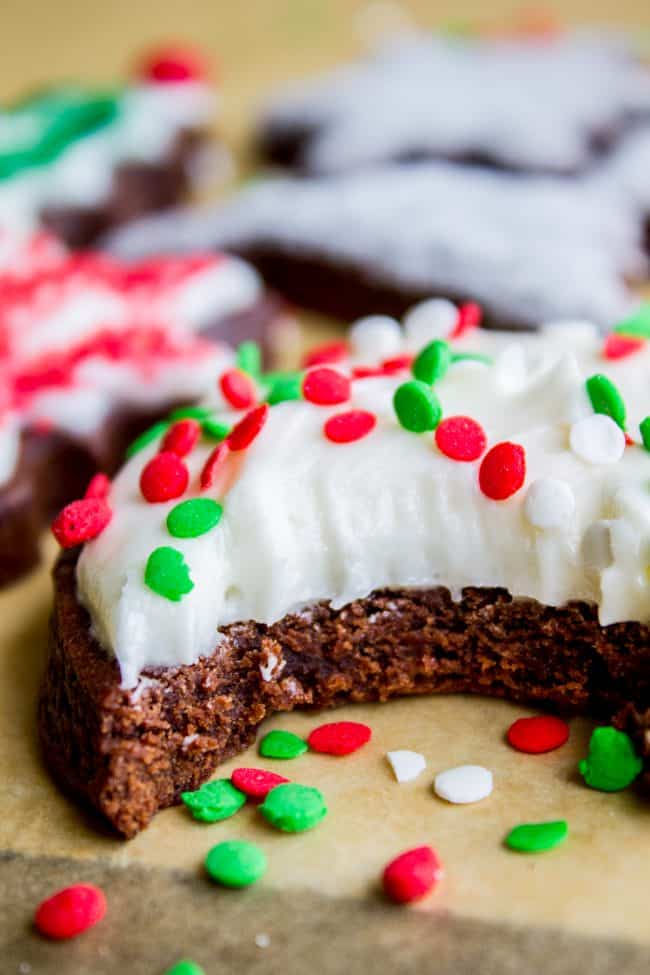 The Softest Chocolate Sugar Cookies (That Hold Their Shape) from The Food Charlatan. They are seriously the softest you will ever have! Packed with chocolate flavor and perfect with a thick schmear of buttercream frosting and sprinkles. Cream cheese in the dough is the secret to super soft sugar cookies! #chocolate #sugarcookies #cookies #frosting #icing #buttercream #sprinkles #creamcheese #spiderweb #halloween #decorated #recipe #soft #cutout #Christmas #chewy #best #frosting #homemade #rolled chocolate sugar cookies from scratch