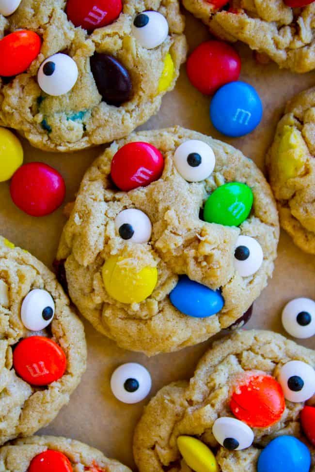 monster cookies on a baking sheet.