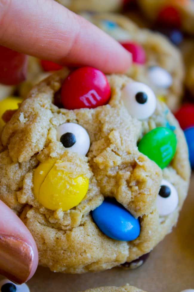 close up shot of a monster cookie.