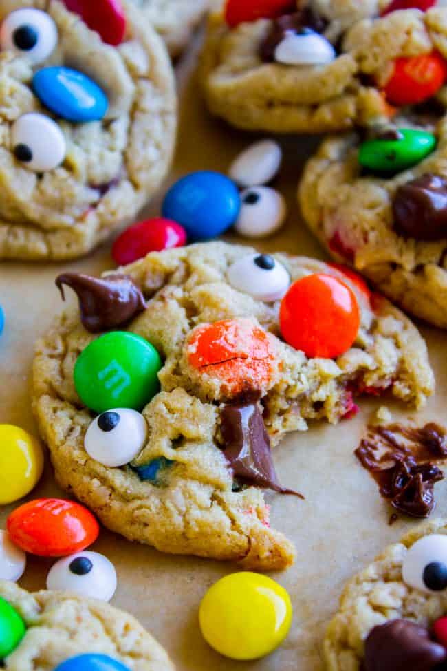 a monster cookie with a bite taken out of it.