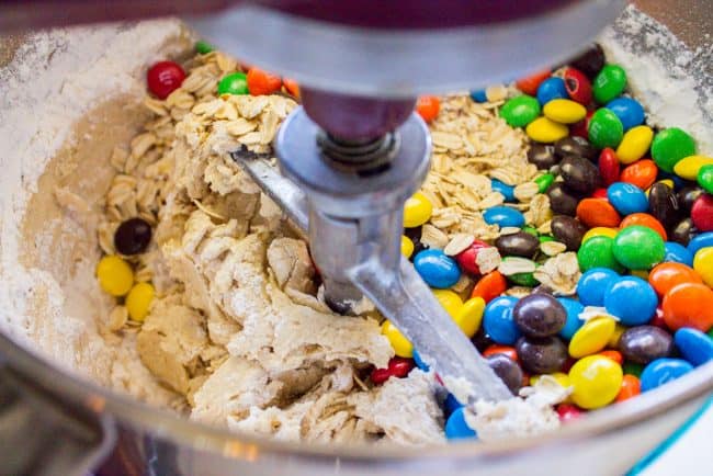 mixing mix-ins in dough.
