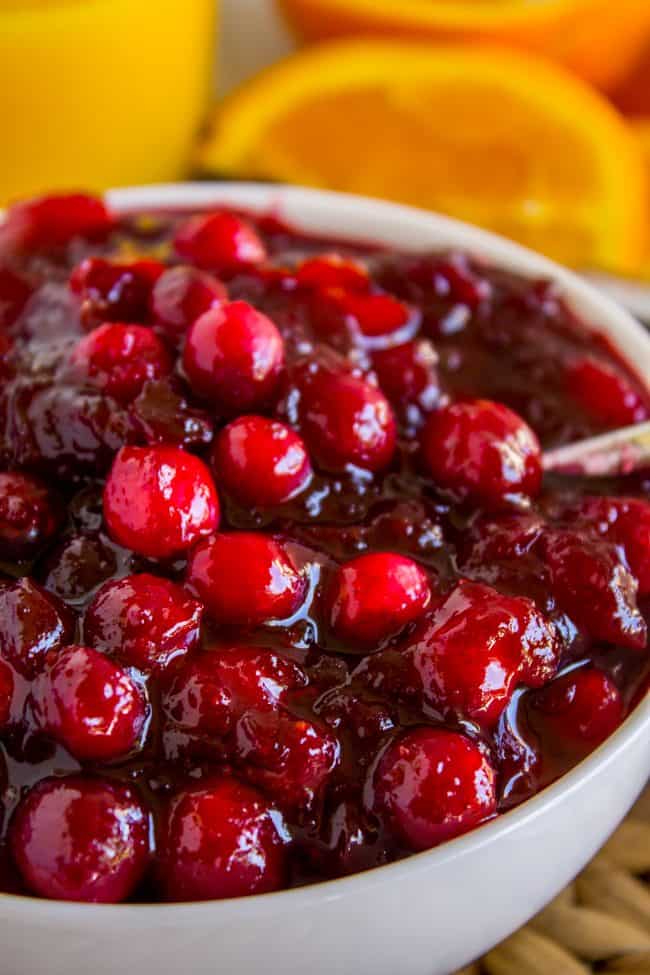 cranberry sauce in a white bowl.