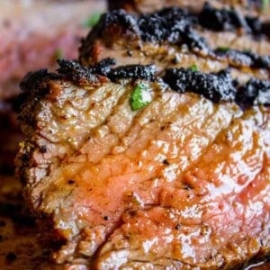 juices flowing from a tri tip temp of 135 degrees f, medium rare