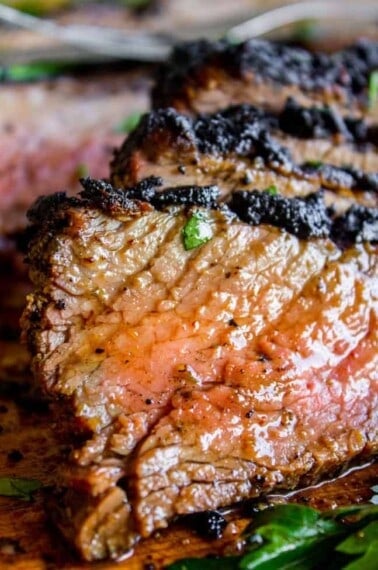 juices flowing from a tri tip temp of 135 degrees f, medium rare