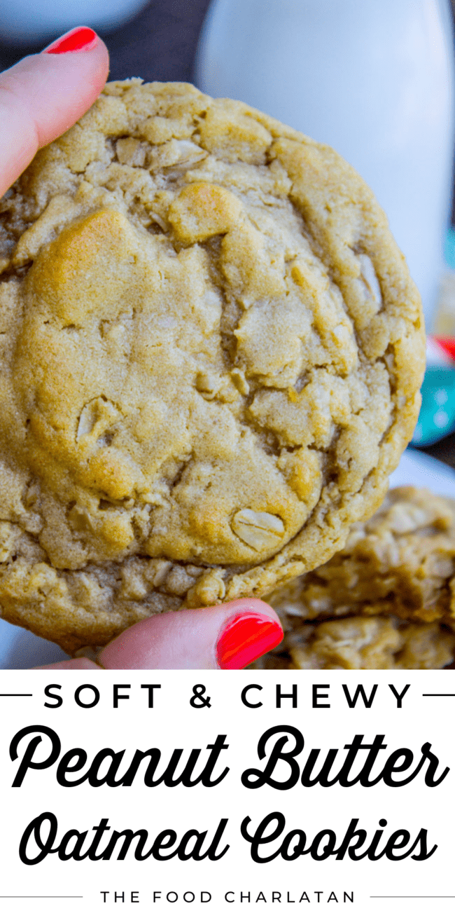 hand holding a peanut butter oatmeal cookie.