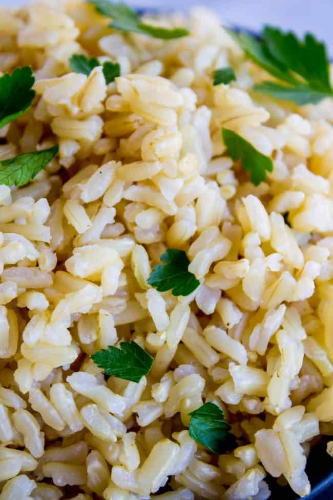 instant pot brown rice garnished with cilantro.