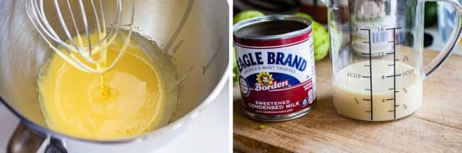 mixing and measuring ingredients for key lime pie.
