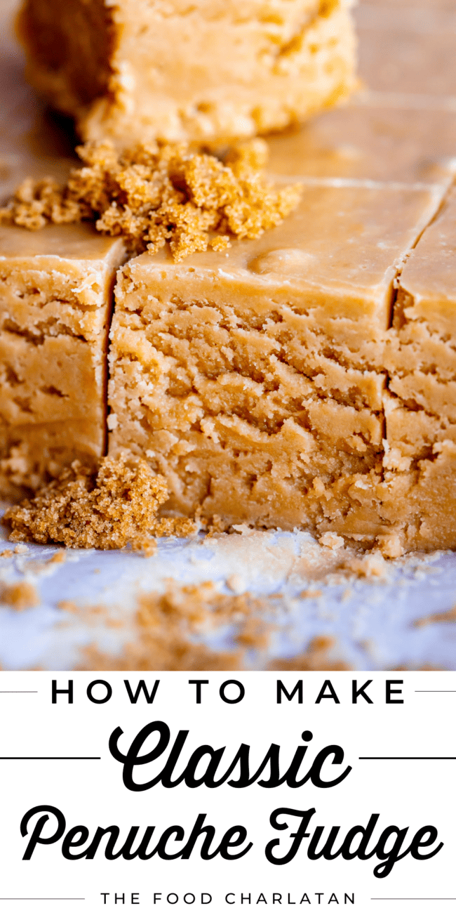 penuche fudge cut into squares.