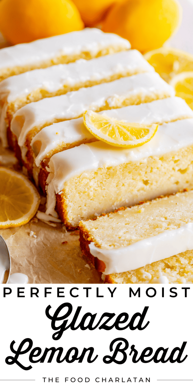 sliced glazed lemon loaf.