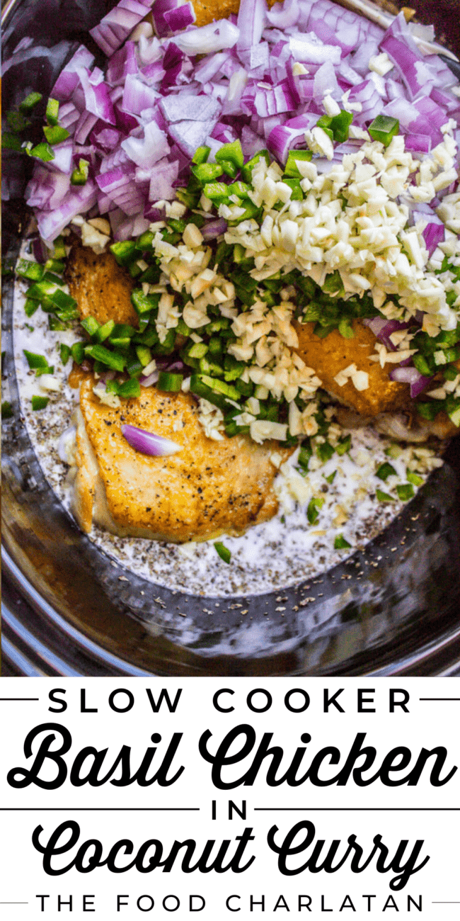 slow cooker basil chicken coconut curry.