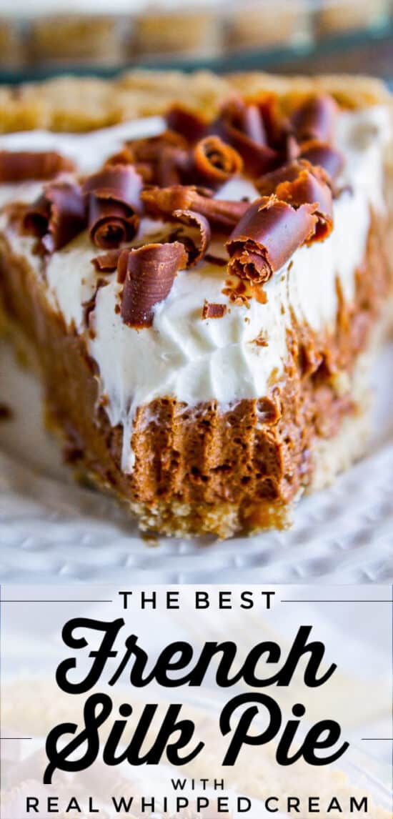 slice of French silk pie with whipped cream