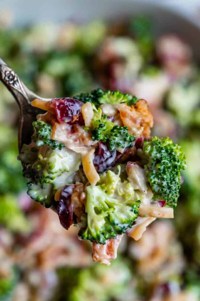 spoonful of broccoli salad recipe with bacon.