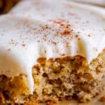 easy banana cake, close up shot with bite taken out