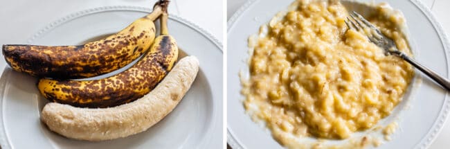 how to make banana cake, smashing bananas