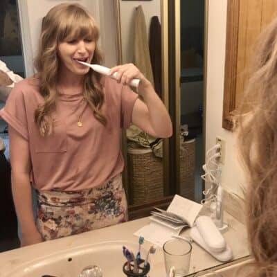 Using electric toothbrush for the first time.
