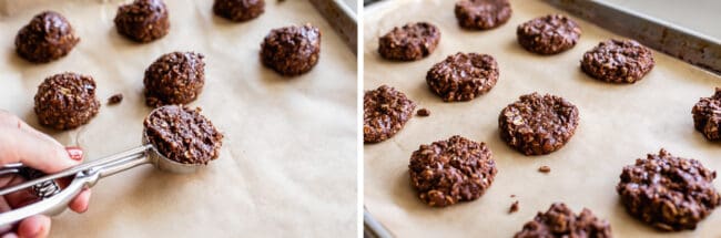 using a cookie scoop to shape no bake cookies