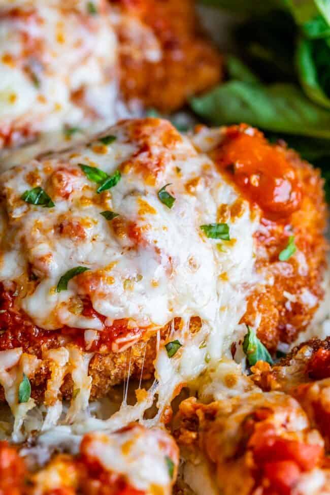 close up shot on the side of homemade chicken parmesan recipe.