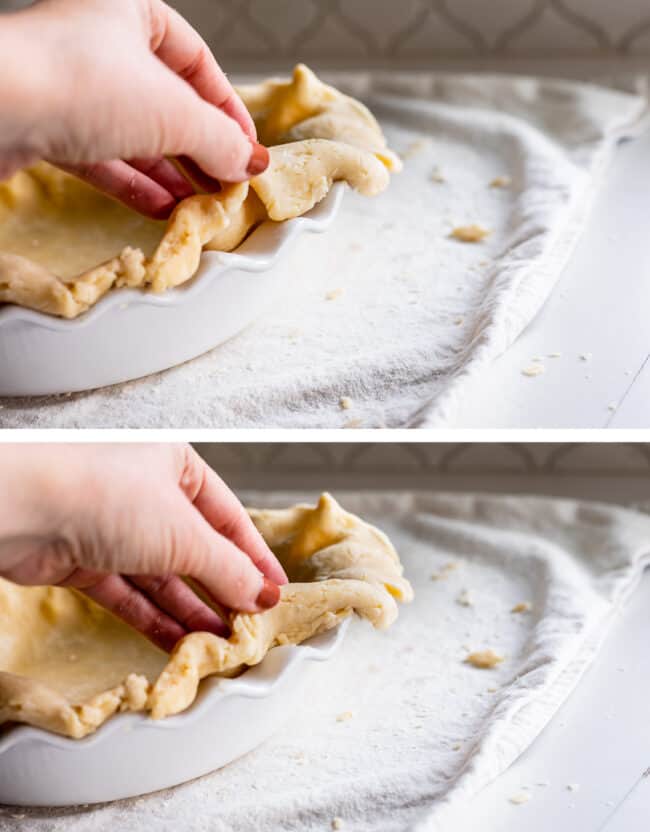 how to fold under the edge of the pie crust in order to crimp.