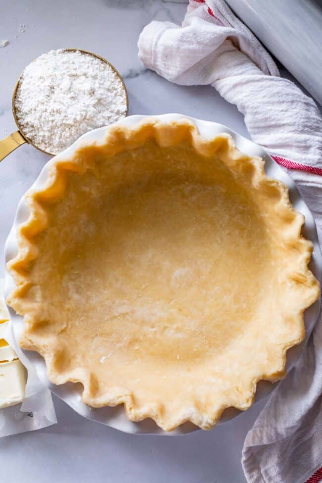 pie shell fluted and ready to blind bake.