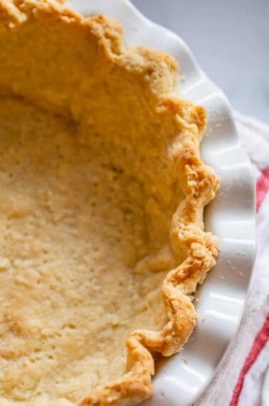 blind baked pie crust in a pan